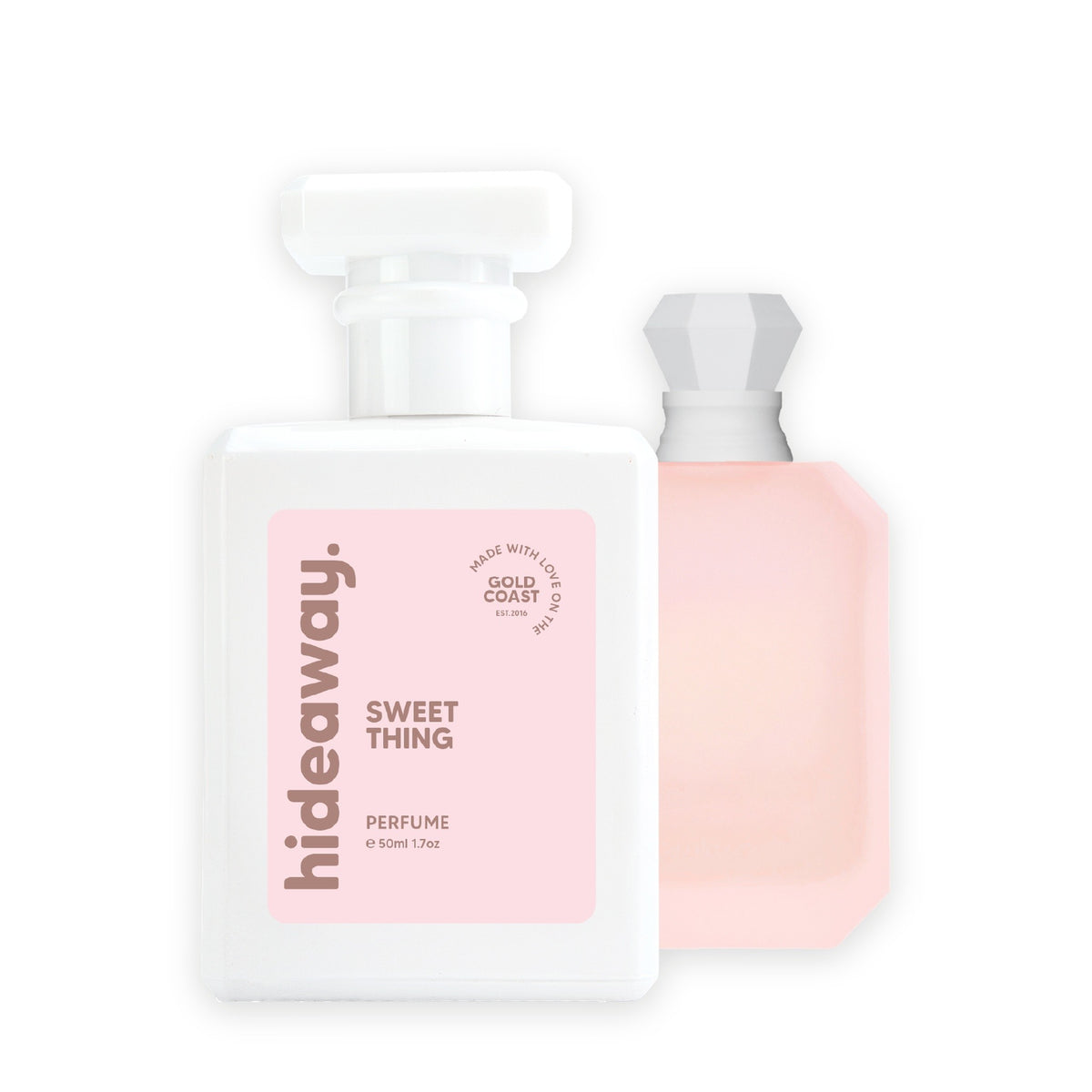 Hideaway. Sweet Thing perfume 50ml beside the Kayali Yum Boujee Marshmallow 81 bottle it is inspired by