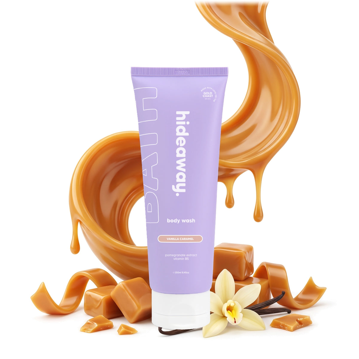 Hideaway. Vanilla Caramel body wash with golden caramel and vanilla