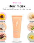 Vanilla Caramel hair mask, key ingredients: sunflower oil, coconut oil, cocoa butter, rice bran, soy and vitamin E