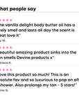 Three five star customer reviews of Hideaway. Vanilla Delight body butter oil