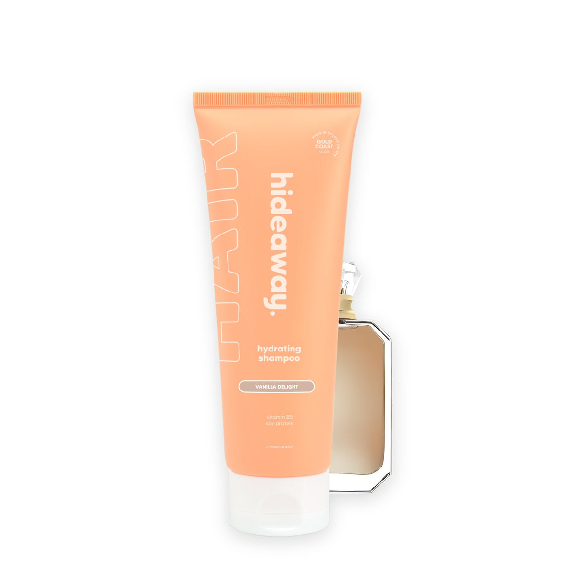 Hideaway. Vanilla Delight shampoo beside the Kayali Vanilla 28 bottle it is inspired by
