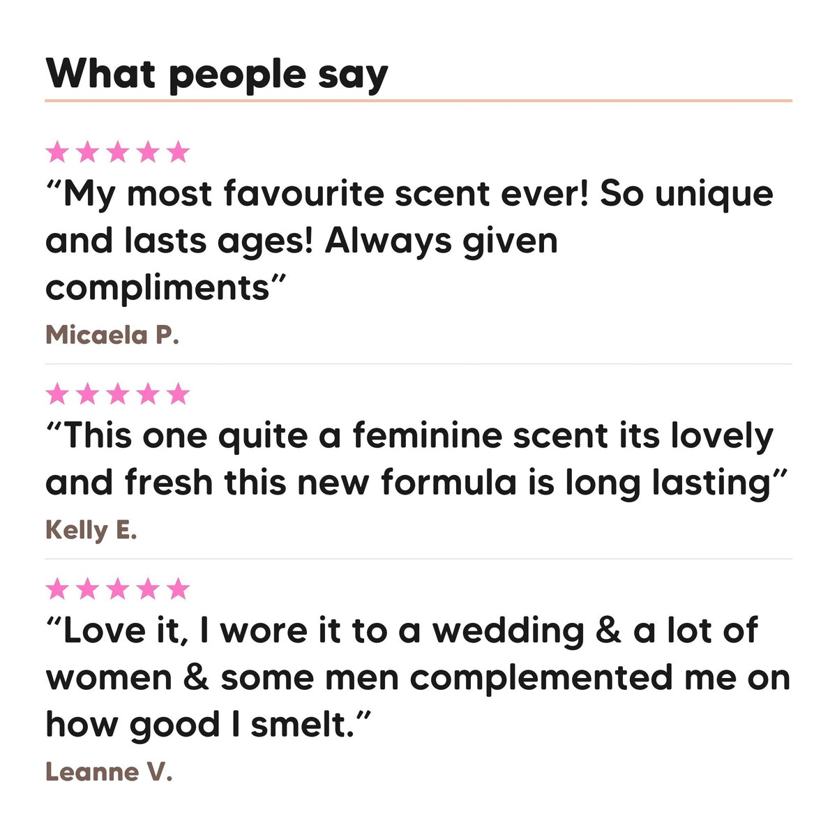 Three five star customer reviews of Hideaway. Velvet Affair perfume