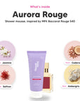 The notes in Aurora Rouge shower mousse, animated
