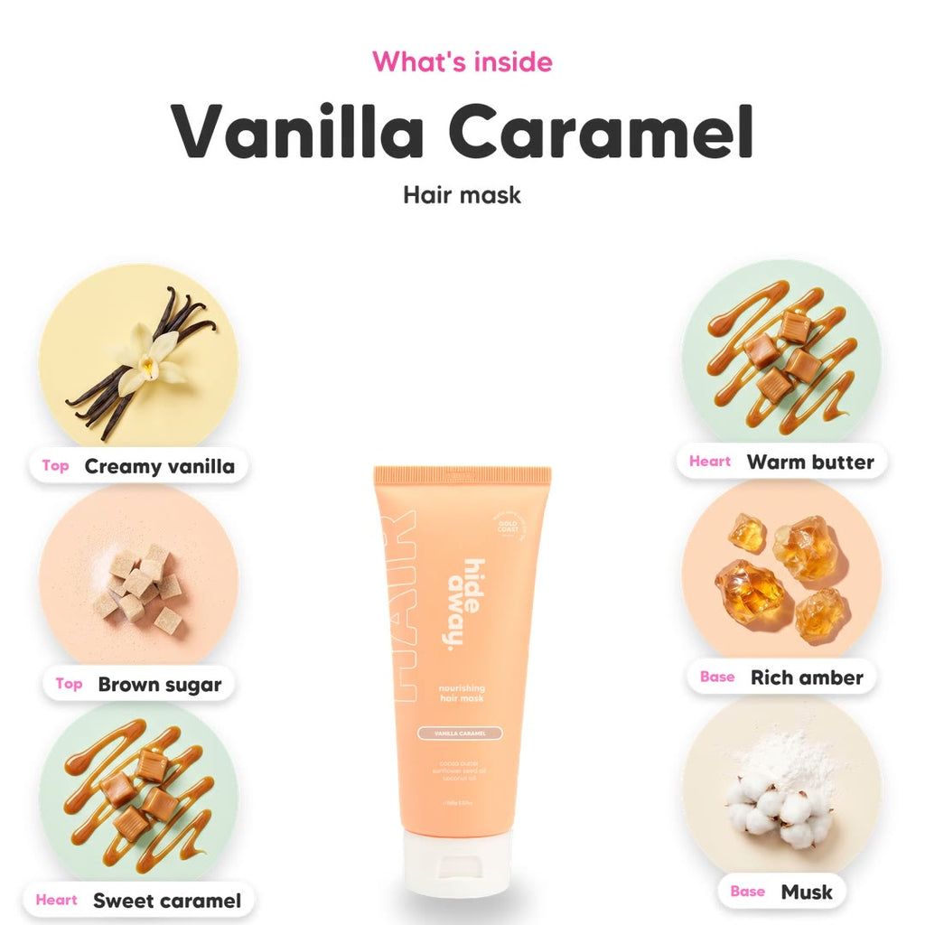 The notes in Vanilla Caramel hair mask, animated
