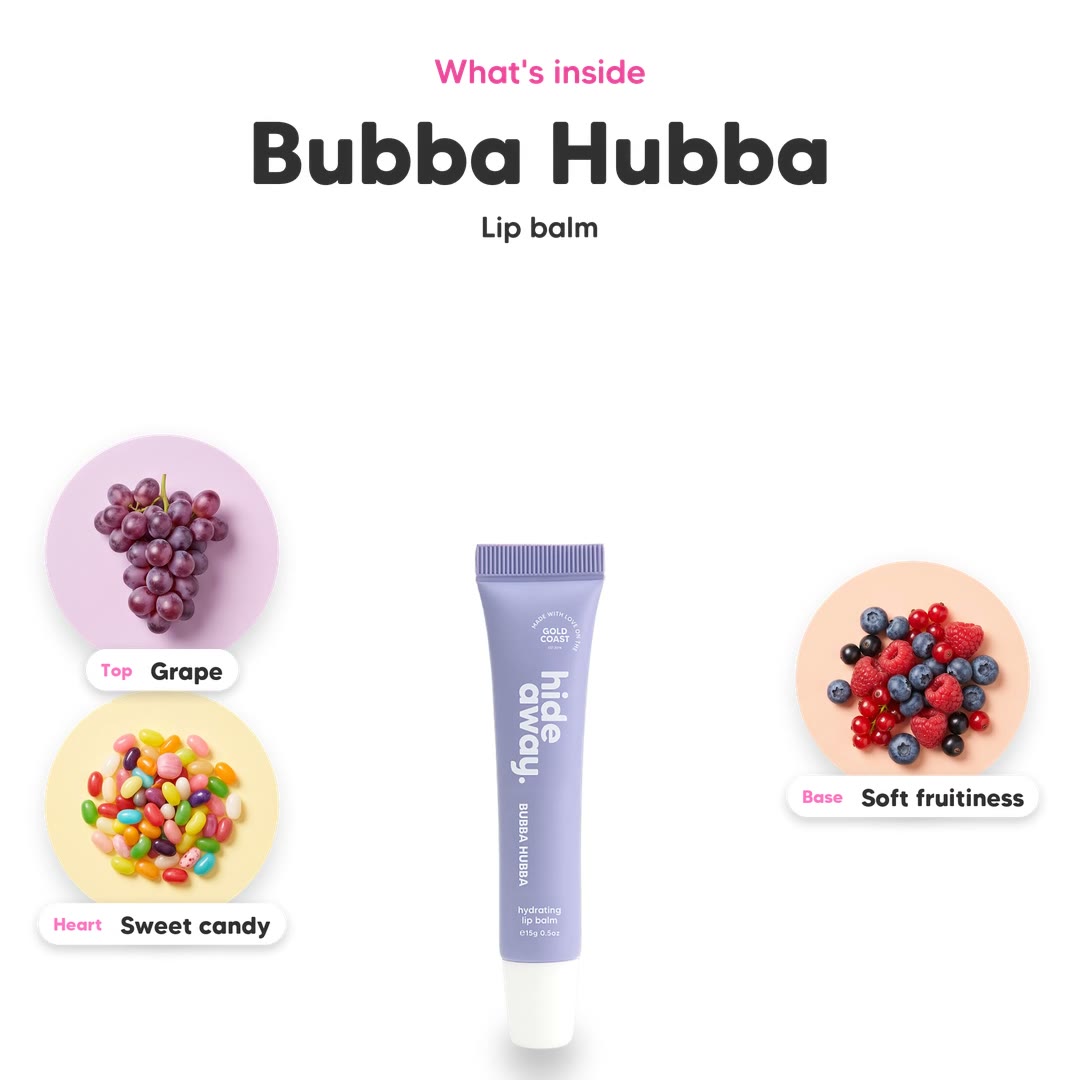 The notes in Bubba Hubba lip balm, animated