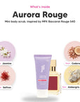 The notes in Aurora Rouge mini body scrub, animated