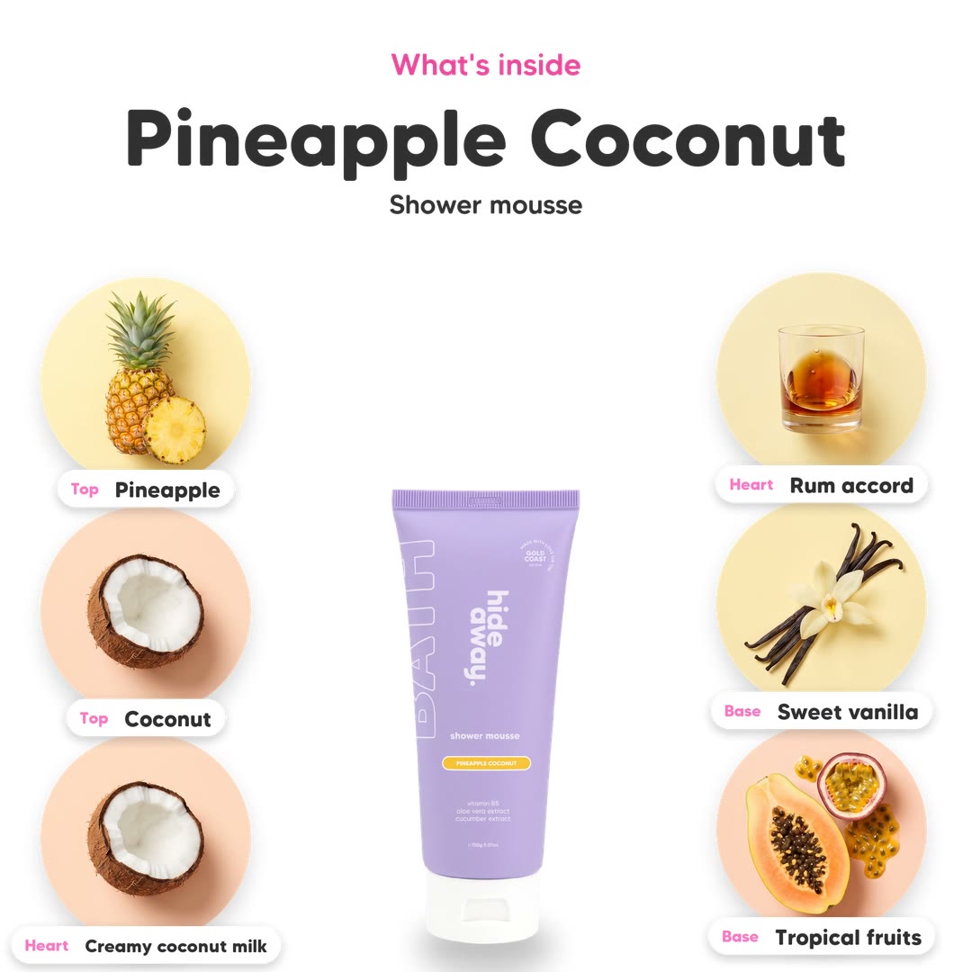 The notes in Pineapple Coconut shower mousse, animated