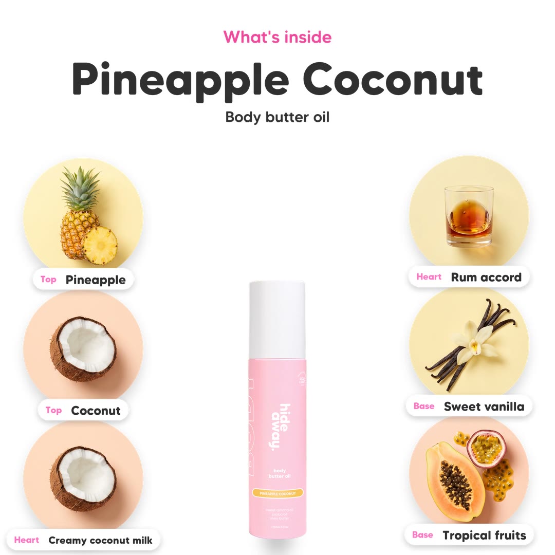 The notes in Pineapple Coconut body butter oil, animated