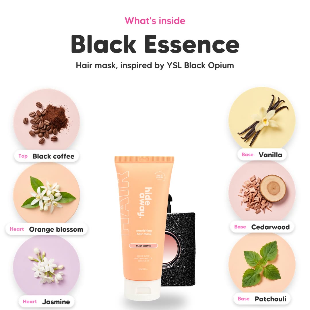 The notes in Black Essence hair mask, animated