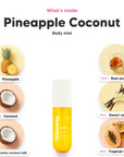 The notes in Pineapple Coconut body mist, animated