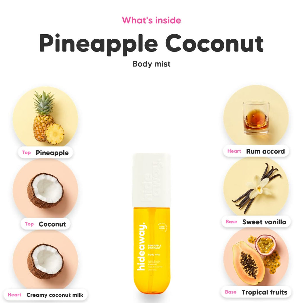 The notes in Pineapple Coconut body mist, animated