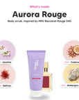 The notes in Aurora Rouge body scrub, animated
