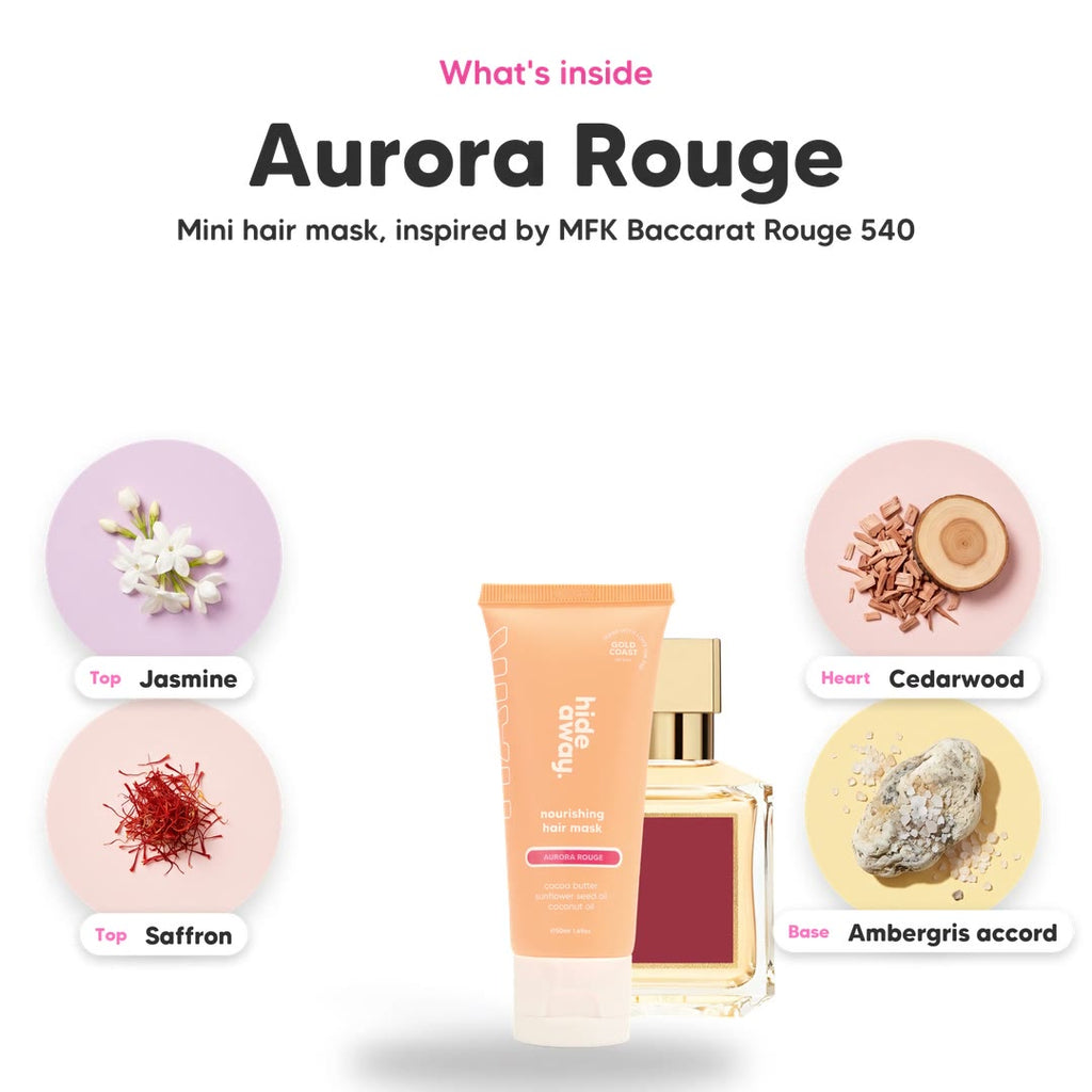 The notes in Aurora Rouge mini hair mask, animated