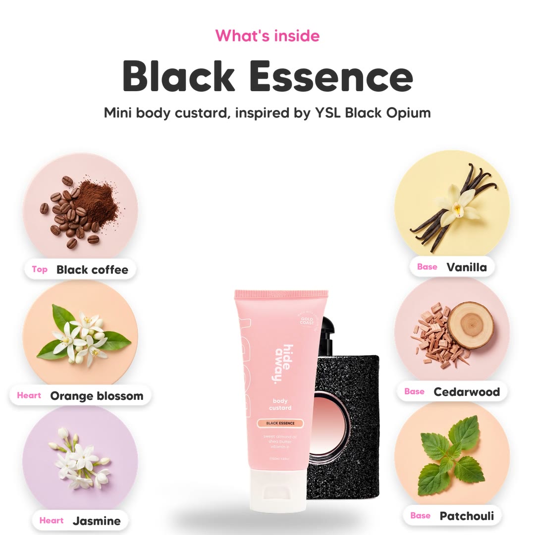 The notes in Black Essence mini body custard, animated