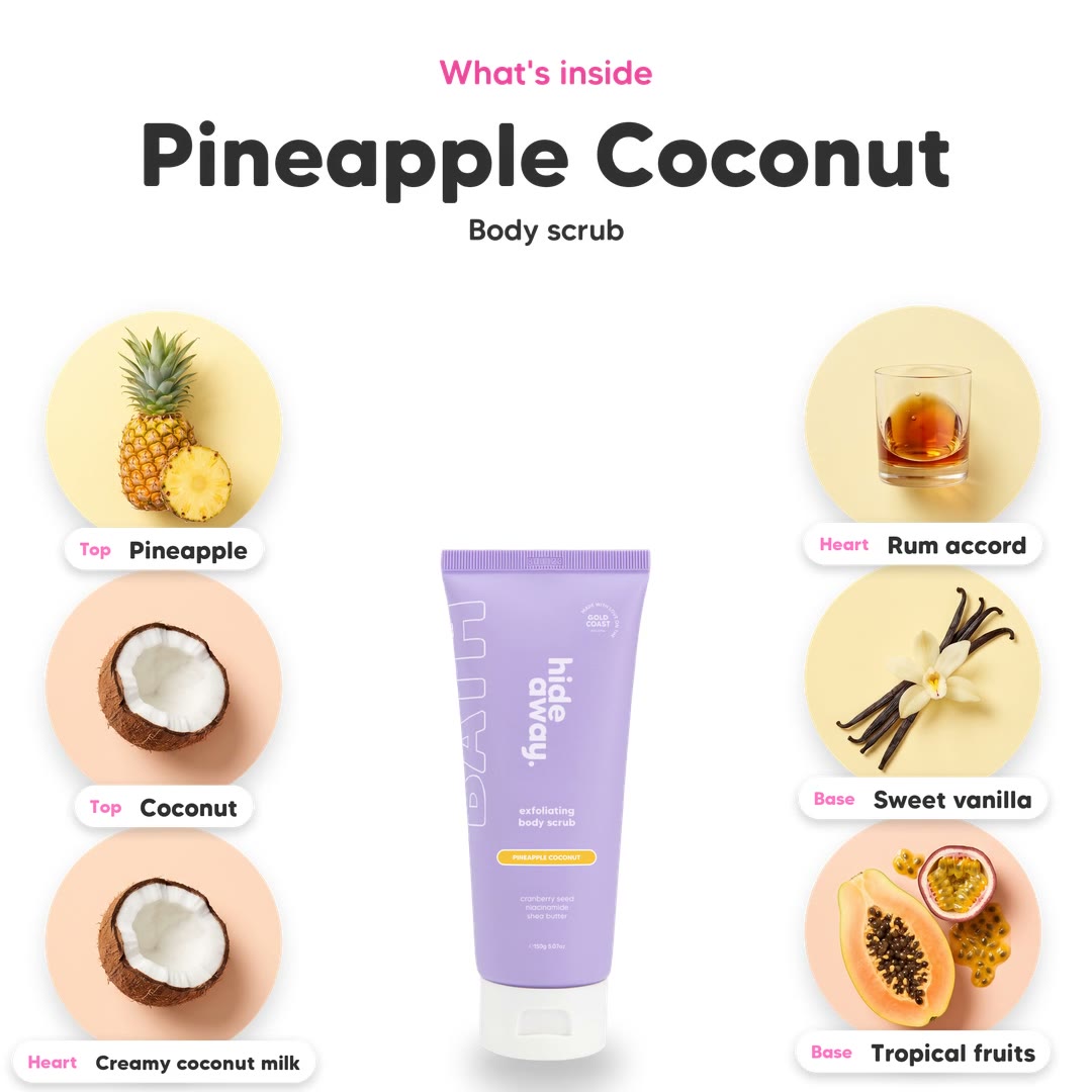 The notes in Pineapple Coconut body scrub, animated