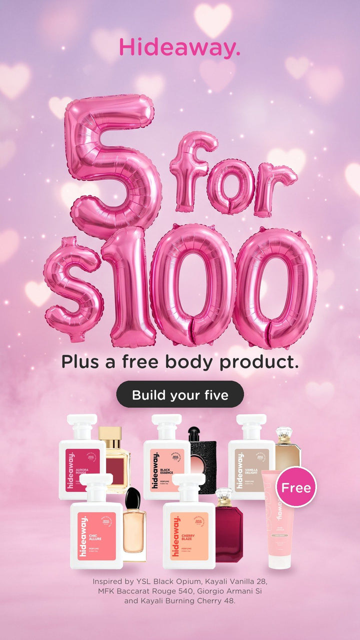 Hideaway. Any 5 perfumes for $100, plus a free body product. Build your five.